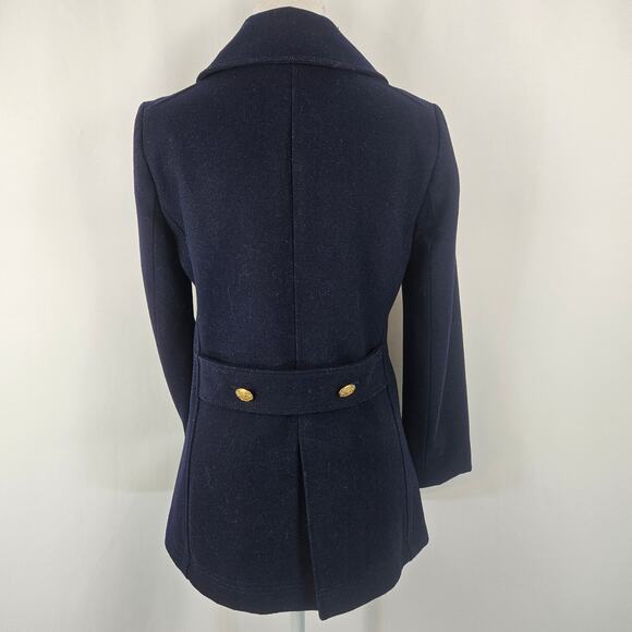 J. Crew Navy Wool Blend Double Breasted Collared Peacoat Gold Shield Buttons 0 - Picture 3 of 13